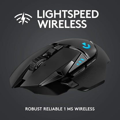 Logitech G502 Lightspeed Wireless Gaming Mouse with Hero 25K Sensor, PowerPlay Compatible, Tunable Weights and Lightsync RGB - Black