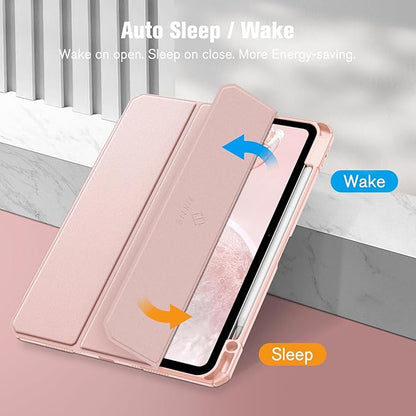 Fintie Hybrid Slim Case for iPad Pro 11-inch (M5) 2025 / (M4) 2024 - [Built-in Pencil Holder] Shockproof Protective Cover with Clear Transparent Back Shell, Rose Gold