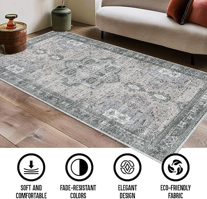 Muddy Mat짰 Blue Bell 2x7 Washable Area Rugs for Living Room, Bedroom & Dining Room ??Modern Soft Low Pile Non Slip Carpet ??Pet Friendly Waterproof Foldable Rugs for Home