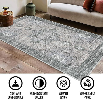 Muddy Mat짰 Blue Bell 2x7 Washable Area Rugs for Living Room, Bedroom & Dining Room ??Modern Soft Low Pile Non Slip Carpet ??Pet Friendly Waterproof Foldable Rugs for Home