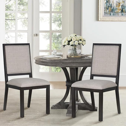 COLAMY Wood Dining Chairs Set of 2, Mid Century Modern Upholstered Kitchen Chairs,19 Inch Fabric Dining Chair with Back for Kitchen Dining Room,Brown