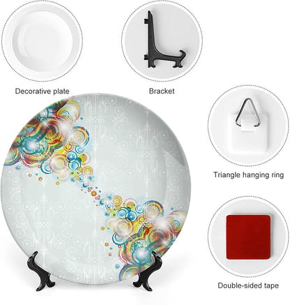 Ceramic Plates, Abstract Decorative Ceramic Plates, Modern Design Rainbow Waves Circles Patterned, 7 Inch, Household Plates Decorative, Multicolor
