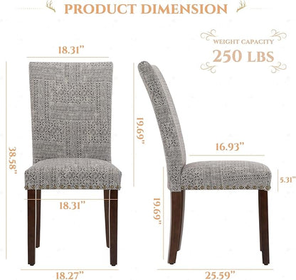 Parsons Dining Chairs Set of 2, Upholstered Nailhead Dining Room Kitchen Side Chair with Thick Cushions and Wood Legs, Black/White
