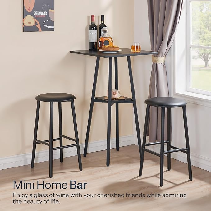 HOOBRO Bar Table, 2-Tier High Top Pub Table, Counter Height Table with Storage, Small Kitchen Dining Table, 36.6" High Bar Table for Living Room Party, Easy to Assemble, Black BB51BT01