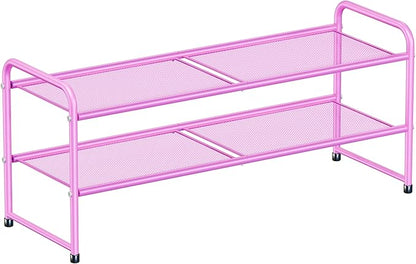 SUFAUY 2 Tier 33" Wide Shoe Rack Closet Metal Mesh, Stackable, Pink