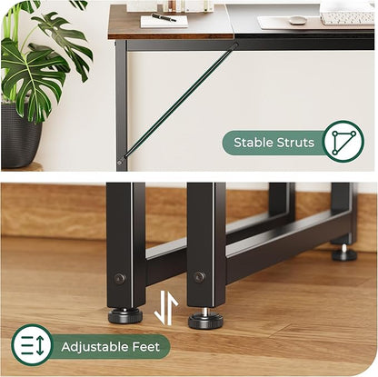 Huuger Computer Desk, 70 Inch Office Desk, Gaming Desk with Storage, Writing Desk Work Desk for Home Office, Study, Long Simple Desk, Large Legroom, Metal Frame, Rustic Brown and Black