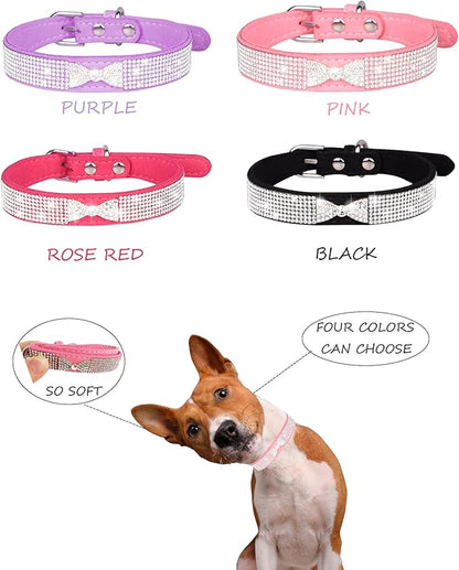Dog Collar for Small Dogs, Adjustable Leather Suede Bling Dog Collars，Pink Dog Collar Cat Collar, Rhinestone Dog Collar (XS, Rose red4)