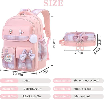 Girls Backpack,Kids School Backpack With Lunch Box Pencil Case Set,Cute Childrens Schoolbag For Girls