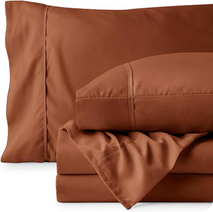 Bare Home Queen Sheet Set - Luxury 1800 Ultra-Soft Microfiber Bed Sheets - Double Brushed - Deep Pockets - Easy Fit - 4 Piece Set - Bedding Sheets & Pillowcases (Queen, Terracotta)