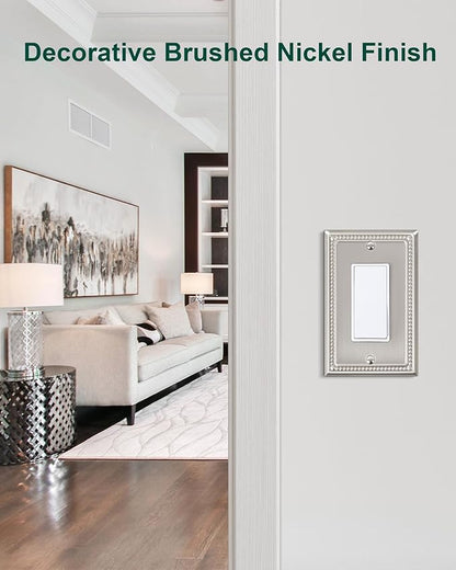 6-Pack Decorator Outlet Cover Plate, Decorative Switch Plates and Outlet Covers, Brushed Nickel Metal Wall Plates for Electrical Outlets, Receptacle, GFCI Outlet, Dimmer Switch