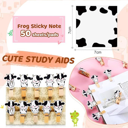 Crtin 69 Pcs Cute Sticky Notes Set,Cartoon Pen, Stickers, Paperclip, Sticky Memos Office & Party Favors(Cow)