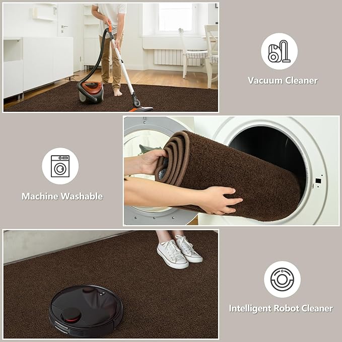 DweIke 5x7 Dark Brown Area Rugs for Bedroom, Super Soft Living Room Rug, Thickened Memory-Foam Throw Carpet, Non-Slip and Washable Carpets for Kids Boys Girls Room Dorm Nursery Home Decor