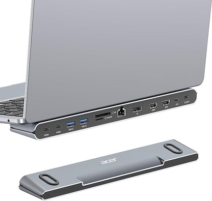 Acer Docking Station 3 Monitors, 11-in-1 Laptop Docking Station Stand with DP 8K + Dual HDMI 4K@60Hz, Ethernet, 10Gbps Data, 100W PD, SD/TF, USB C Dock with Detachable Cable for Acer/Dell/Mac/HP