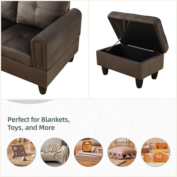 L Shaped Sectional Couches for Living Room, Modern Modular Sectional Sofa with Ottoman Storage, Comfy L Shaped Couch with Chaise for Bedroom Apartment Furniture, Coffee