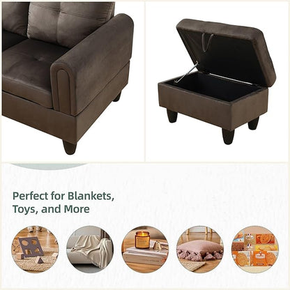 L Shaped Sectional Couches for Living Room, Modern Modular Sectional Sofa with Ottoman Storage, Comfy L Shaped Couch with Chaise for Bedroom Apartment Furniture, Coffee