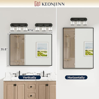 Keonjinn 48 x 36 Inch Black Bathroom Mirrors for Over Sink, Beveled Rectangle Framed Mirrors for Wall, Black Bathroom Vanity Mirror, Tempered Glass, Square Corner, Farmhouse Style