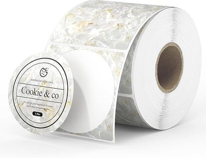 MUNBYN 2 Inch Round Shell Texture Thermal Labels, Waterproof Circle Stickers for Small Business, 500 Labels/Roll (White)