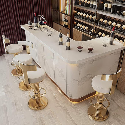 FUNROLUX Counter Height Bar Stools with Back, Modern Adjustable Height Barstools Swivel Bar Chairs with Polished Gold Stainless Steel Legs and Comfortable Cushion for Kitchen Island Counter (White)