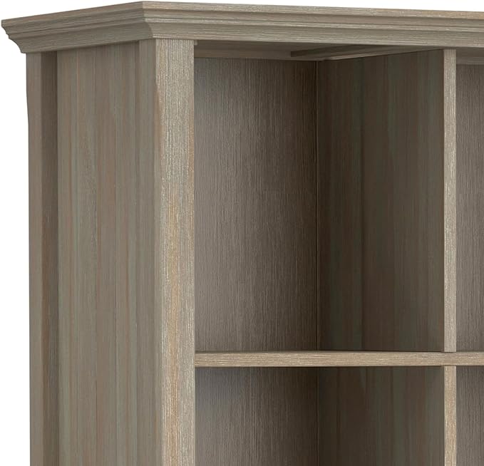 SIMPLIHOME Acadian Bookcase - 57 inch Tall 12-Cube Solid Wood Storage Display Unit in Distressed Grey, Transitional Cube Organizer for Living Room or Office with Fixed Shelves and Tapered Legs