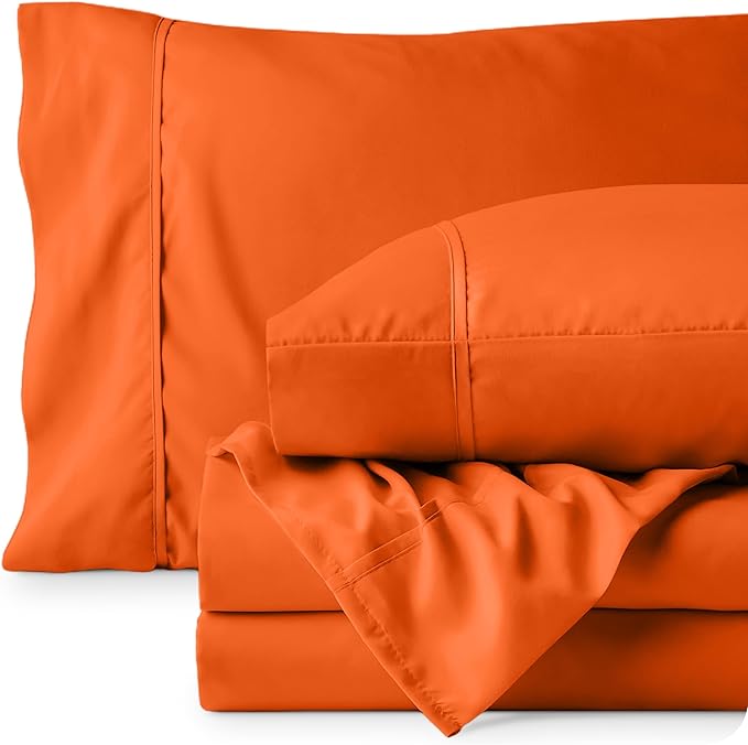 Bare Home Twin XL Sheet Set - College Dorm Size - Luxury 1800 Ultra-Soft Microfiber Twin Extra Long Bed Sheets - Deep Pockets - Easy Fit - Extra Soft - 3 Piece Set - Bed Sheets (Twin XL, Orange)
