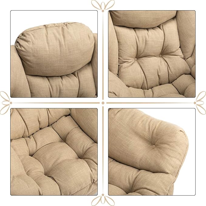 HollyHOME Fabric Lazy Chair with Foldable Ottoman, Accent Comfy Lounge Arm Chair and Folding Footrest Stool Set, Leisure Sofa Reading Chair and Footstool for Living Room, Bedroom, Dorm, Coffee&White