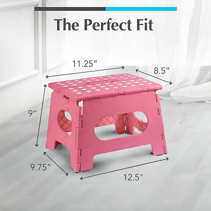 Handy Laundry - Folding Step Stool - Sturdy Enough Collapsible Stool to Support Adults and Safe Enough for Kids - Opens Easy with One Flip - Great for Kitchen, Bathroom or Bedroom (Pink - 9 Inch)