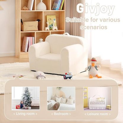 Toddler Chair Plush Couch, Comfy Kids Sofa Lounger for Bedroom, Convertible Couch for Girls & Boys, Reading Chair