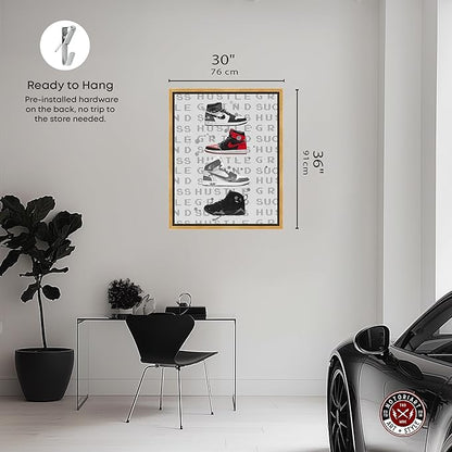 Hype Sneakers Framed Sneaker 1 Piece Canvas Wall Art, 31.5" x 37.5", Gold Frame
