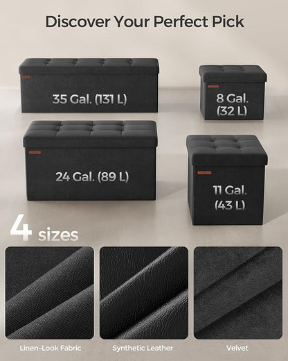 SONGMICS Mazie Collection - Storage Ottoman Bench, Foldable Foot Rest, 15 x 30 x 15 Inches, End of Bed Bench, Storage Chest, Load 660 lb, Living Room, Bedroom, Entryway, Ink Black ULSF247B01