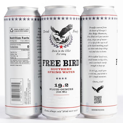 Free Bird, Southern Spring Water, 12-Pack (19.2oz Tallboy Cans) ??Crisp & Clean Blue Ridge Mountain Water, Naturally Sourced