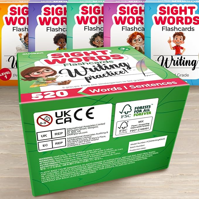 QUOKKA 520 Sight Words Flash Cards for Kids – 5 Levels from Pre-K to 3rd Grade – Bold Font & Jumbo Size & Dry Erase Color-Coded Cards with Rings for Sorting – Based on Dolch & Fry Word Lists
