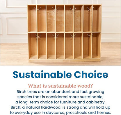 ECR4Kids 16-Section Coat Locker, Classroom Furniture, Natural