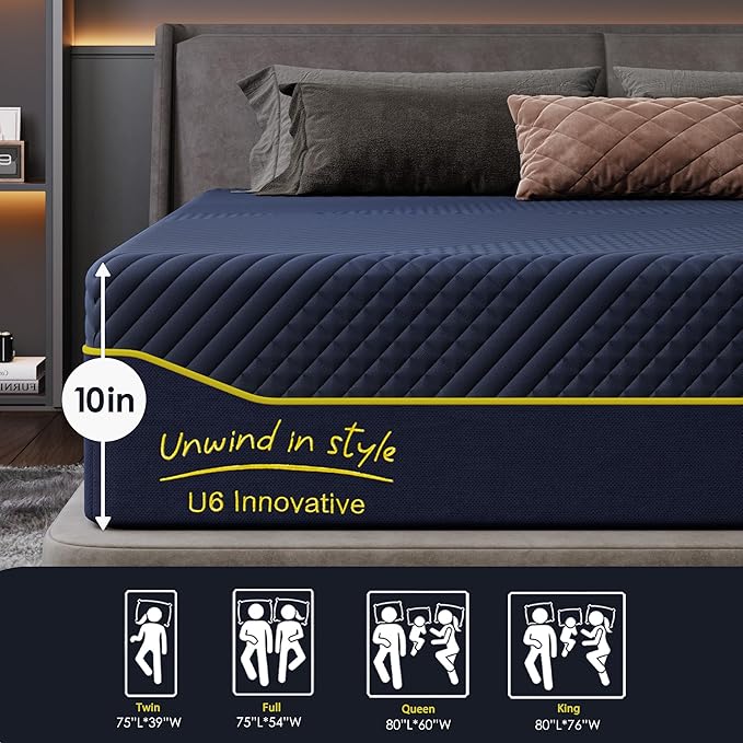 SDHYL King Mattress, 10 Inch Gel Infused Memory Foam Mattress for Good Sleep, Bed in a Box Mid Firm CertiPUR-US Certified & Fiberglass Free, Washable Cover, 80"*76"