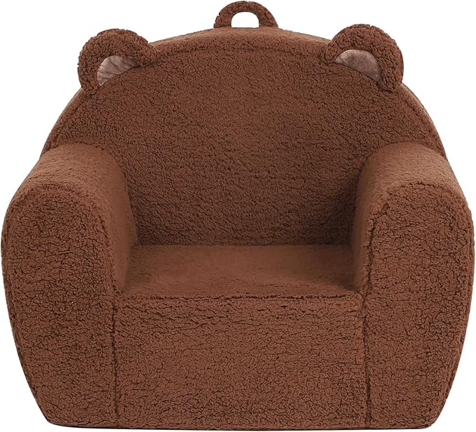 Comfy Toddler Chair, Cuddly Sherpa Teddy Bear Kids Sofa, High Back Kids Reading Chair for Boys and Girls, Brown
