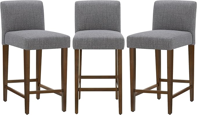CHITA Counter Height Bar Stools Set of 3, 27" H Seat Height Upholstered Barstools, Fabric in Fog Grey