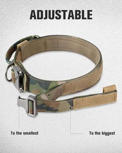 Joytale Tactical Dog Collar with Handle, Adjustable Heavy Duty Military Collar with 2 Patches for Training, Suitable for Medium Dogs, Camouflage, M