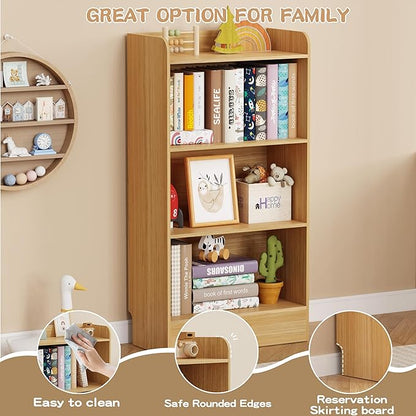 Lkeiyay Kids Bookshelf,Wooden Storage Shelf Organizer,4-Tier Montessori Kids Shelf,Wooden Storage Cabinet Shelves for Kids Room,Playroom(Natural)