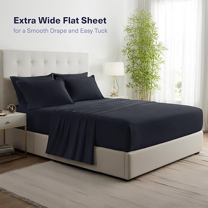 Kickoff Viscose Bamboo Sheets Twin XL Size 3-pc 100% Organic Bamboo Viscose Bed Cooling Sheets Twin XL Size Set Cool Bedding for hot Sleepers Sheet, Flat, Fitted, Pillowcase (Onyx Black, TXL)