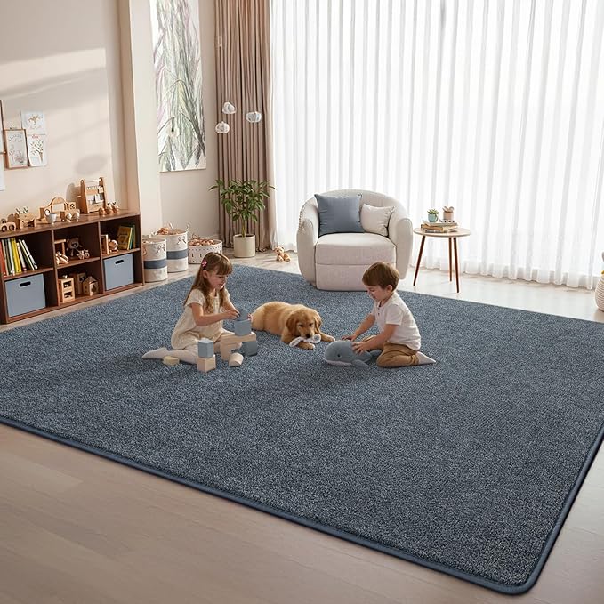 DweIke Rugs for Bedroom Living Room, 4x6 ft Blue Grey Area Rug, Washable Memory Foam Indoor Carpet, Modern Non-Slip Ultra Soft Carpets for Kids Boys Girls Adults Nursery Dorm Home Decor