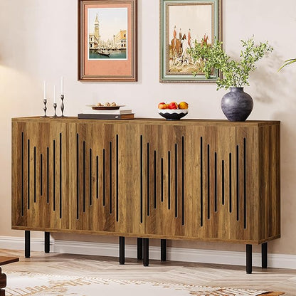 Tribesigns Set of 2 Sideboard Buffet with Storage, 59" Buffet Sideboard Cabinet with Adjustable Shelves, Accent Storage Cabinet for Living Room, Rustic Brown | Set of 2, with Storage