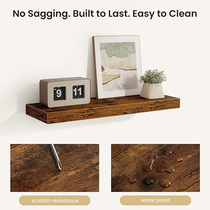 Fun Memories Floating Shelves for Wall, Rustic Wood Wall Mounted Shelves for Bathroom, Bedroom, Living Room and Kitchen, Storage & Home Decor (Set of 2, Brown, 24 in)