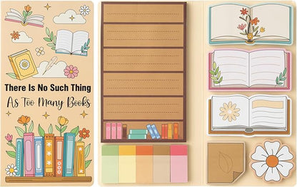 B1ykin Cute Sticky Notes Set - There is No Such Thing As Too Many Books Self-Stick Notes Pad, 550 Sheets Writing Memo Pages Sticky Notepad for Teacher Appreciation Gift, School Office (Book Lovers)