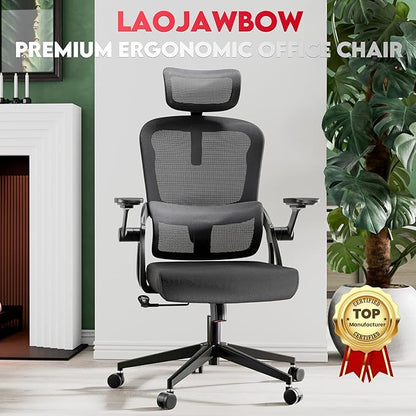 Big and Tall Ergonomic Office Chair - 400LB Comfy Desk Chairs with Headrest and Lumbar Back Support, Heavy Duty Mesh Computer Chair with Wheels and Arms for Home Office, Bedroom, Study Room