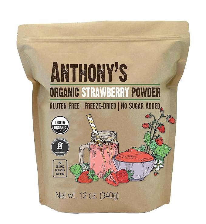 Anthony's Organic Strawberry Powder, 12 oz, Freeze Dried, Gluten Free, No Sugar Added, Non GMO