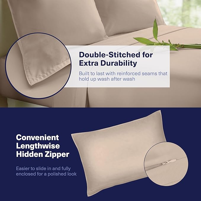 Kickoff Viscose Bamboo Sheets Twin XL Size 3-pc 100% Organic Bamboo Viscose Bed Cooling Sheets Twin XL Size Set Cool Bedding for hot Sleepers Sheet, Flat, Fitted, Pillowcase (Iced Latte, TXL)
