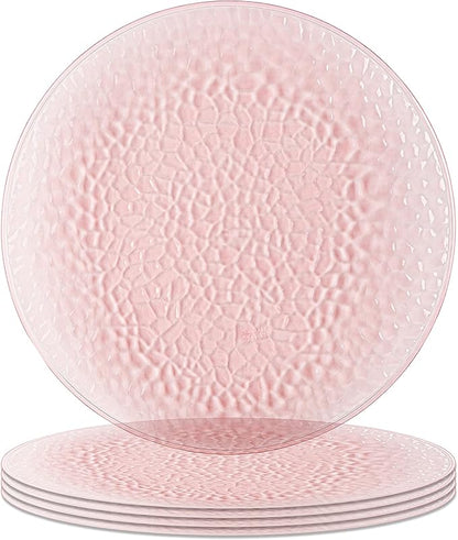 PARTY BARGAINS 13-Inch Charger Plates - 4 Pack, Hammered Pink, Heavy-Duty Disposable Chargers for Elegant Dining - Ideal for Weddings and Formal Events