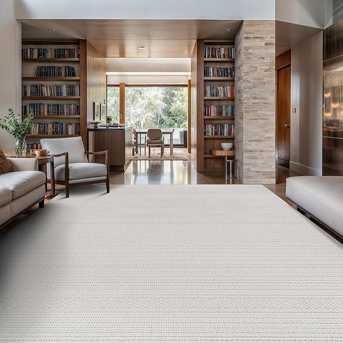 Micro Loop Indoor Rug White 8x10 Boho Geometric Neutral Area Rugs for Living Room Soft Luxury Modern Low and High Pile Durable Stain Resistant Non-Shedding Indoor Area Carpet 8 x 10