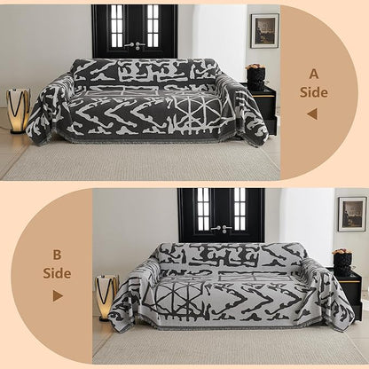MYSKY HOME Boho Couch Cover Sofa Covers, Couch Covers for 2 Cushion Couch Sofa, Chenille L Shape Sectional Couch Cover - Pet-Friendly, Machine Washable, Sofa Protector for Kid, 71"x118", Grey Geometry