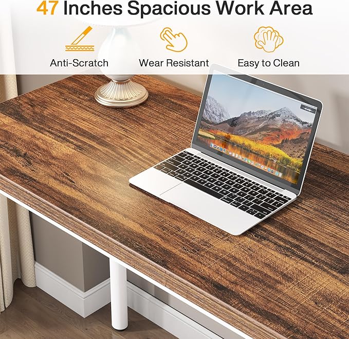 Tribesigns Computer Desk with 5 Drawers, 47 inches Rustic Brown Home Office Desk with Storage, Modern Simple Laptop Desk Study Writing Table for Small Spaces (Reversible Drawer Cabinet)