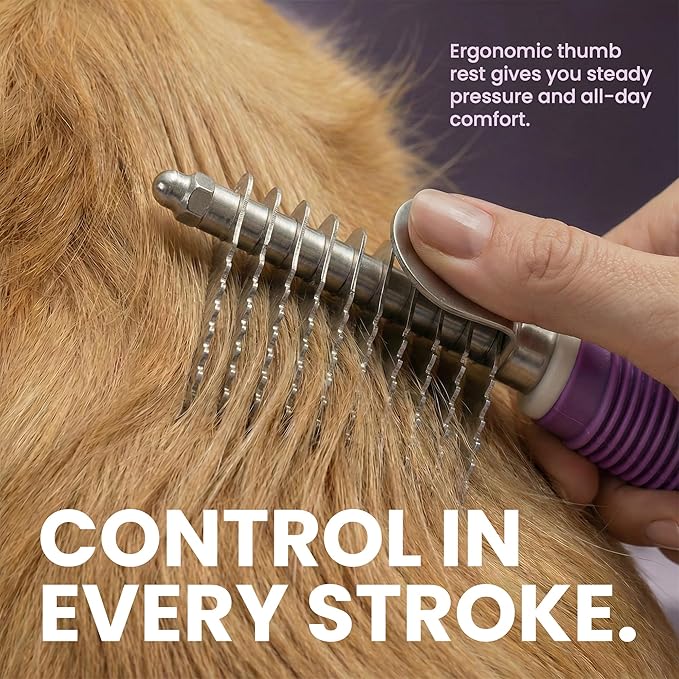 Poodle Dematting Fur Rake Comb Brush for Dogs and Cats - Long 2.5" Steel Safety Blades Metal Comb for Detangling Matted or Knotted Undercoat Hair